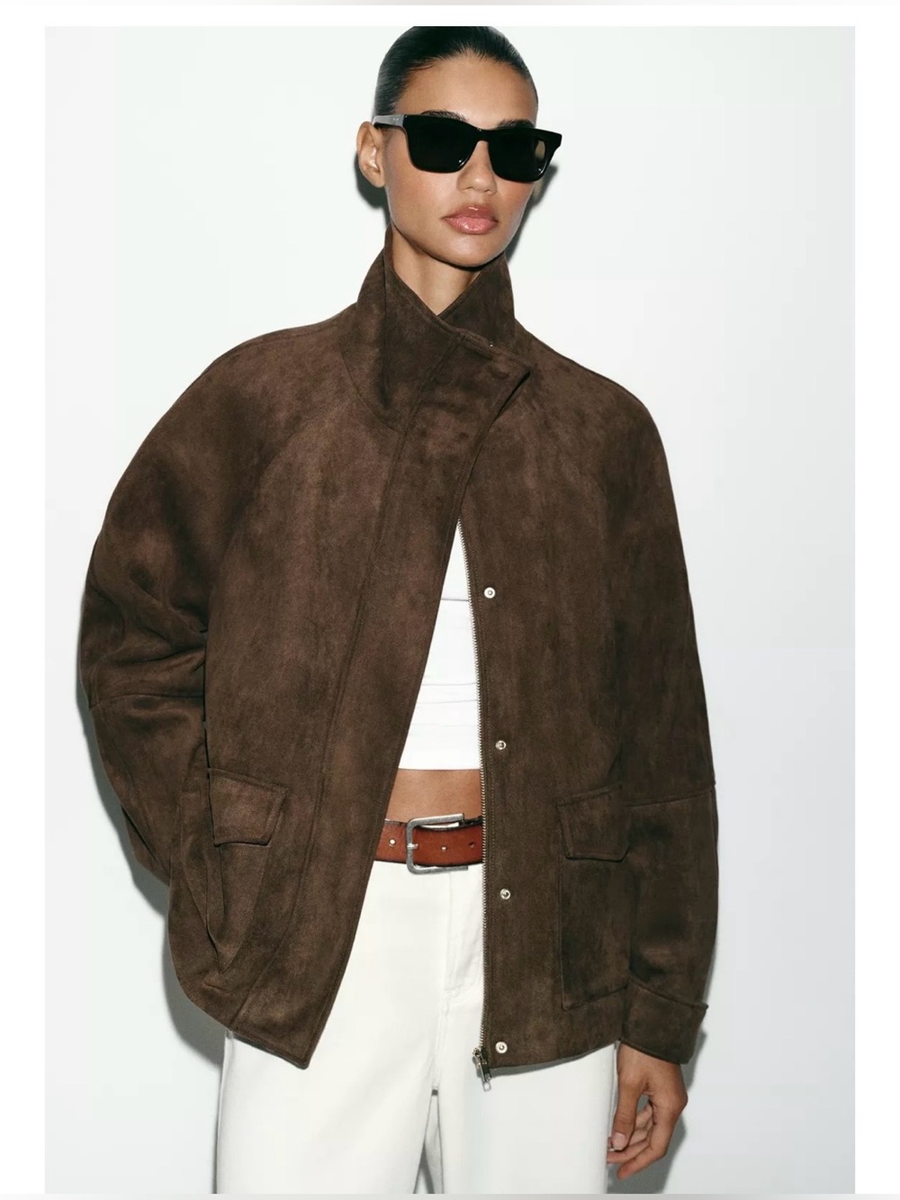 BNWT ZARA FAUX SUEDE JACKET, Gorgeous Brown / gold zip & snap buttons- Medium - Picture 8 of 17